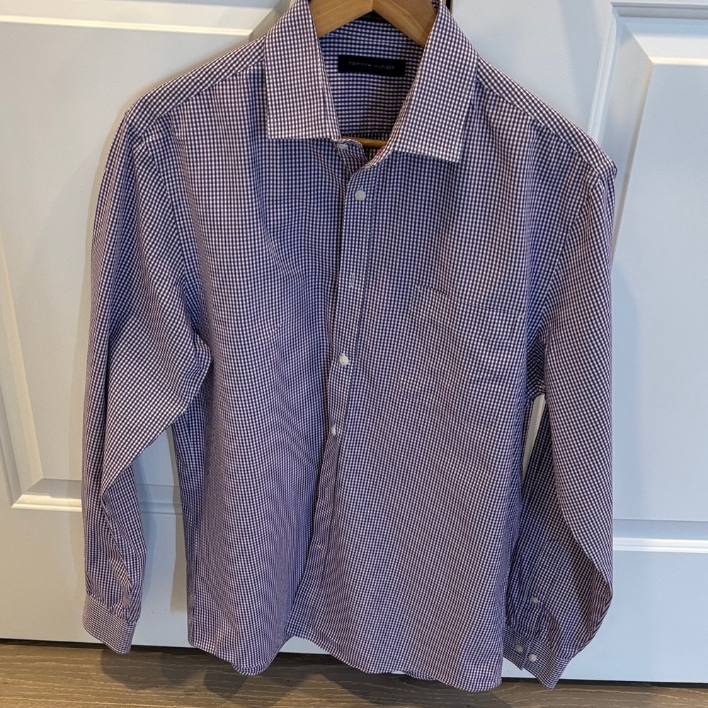 Tommy Hilfiger Men's Purple Gingham Dress Shirt